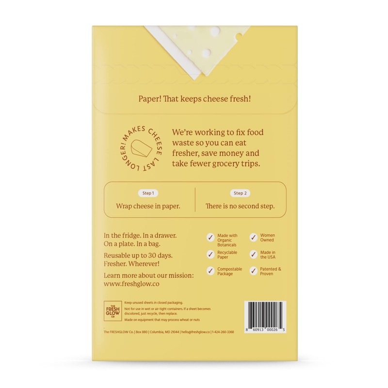 THE FRESHGLOW Co FRESHPAPER Food Saver Sheets for Cheese, 8