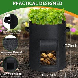 GOTGELIF 6 Pack 10 Gallon Potato Grow Bags with Flap, Thickened Nonwoven Fabric Grow Bags for Growing Potatoes, Carrots, Onion, etc Vegetables, Plants & Fruits - Black