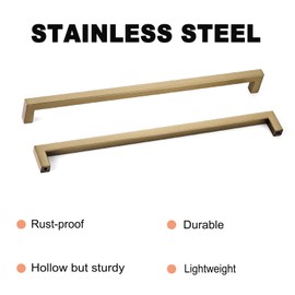 Aibeli 10 Pack 12.6 Inch (Center to Center 320mm) Cabinet Handles Modern Square Champagne Cabinet Pulls for Wardrobe Door Stainless Steel Kitchen Cabinet Handles Hardware