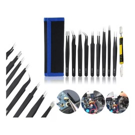 POLLITO DIABLO Kit Pinzas Antiestáticas De Precisión Acero Inoxidable 10pcs