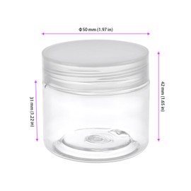 UNGFEI 25PCS 50ml Empty Makeup Containers, Clear Plastic Sample Pots with Lids, 5cm Lip Balm Pots for Eye Shadow, Creams, Jewelry, Nails Powder Storage, Travel