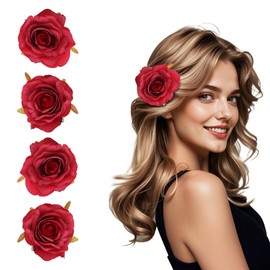 Aodse 4 PCS Fabric Rose Hair Clip Brooches Mexican Red Brooch Headpieces Bride Women Girl Dress Elegant Rose Hair Accessories for wedding and Party