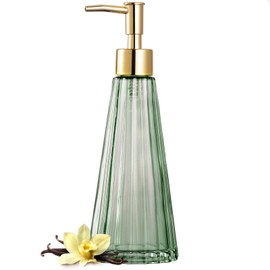 EMPO Vintage Elegant Glass Soap Dispenser, Liquid Soap/Sanitizer/Shampoo Bottle with Pump, Rustic Farmhouse Decor Crystal Hand Soap Dispenser for Kitchen Sink, Bathroom Accessories (Sage Green)