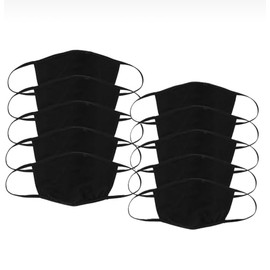 Generic Bella + Canvas Double-Ply Reusable Face Mask 52% Airlume Cotton 48% Polyester Pack of 10 Face Masks Unisex Size Medium/Large, Black