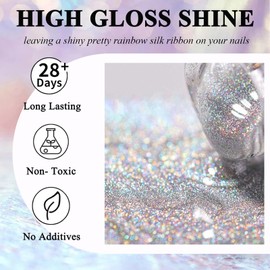 Rainbow Cat Eye Gel Polish - Sparkle Magnetic Nail Polish - Holographic Glitter Nail Polish - Long Lasting Iridescent Nail Polish - Smooth Cateye UV Gel Nail Polish For Nail Art