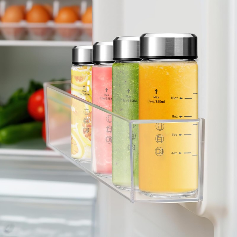 Olivego 12oz Juice Bottles - 4 Pack Wide Mouth Glass