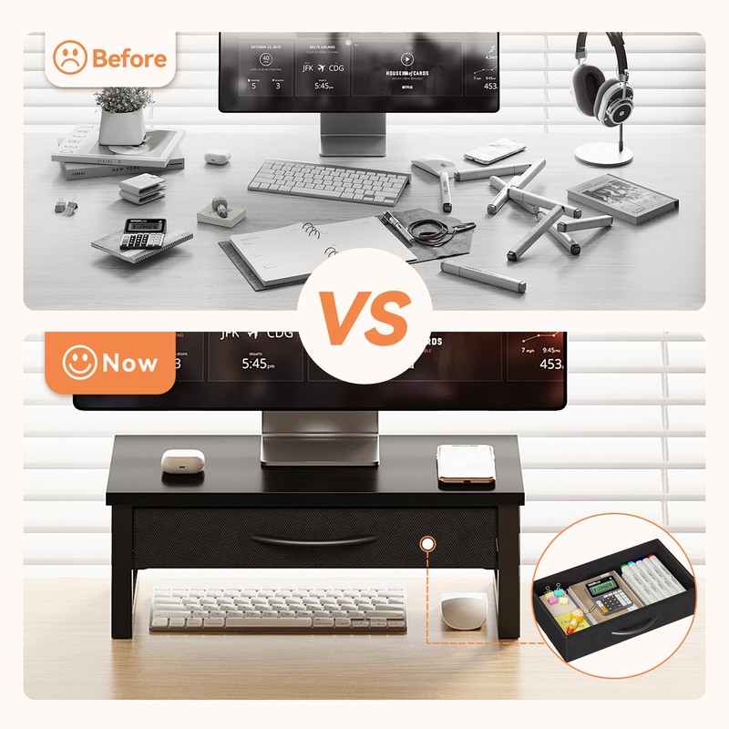 Computer Monitor Stand Riser, Desk Organizers and Accessories with Drawer,