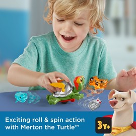 Fisher-Price DC League of Super-Pets Power Spin Merton the turtle figure set with accessories for preschool pretend play ages 3 years and up