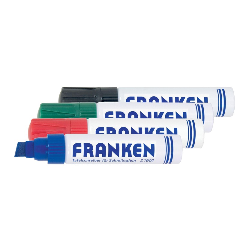 FRANKEN Board-Marker, nachfüllbar, 4-12 mm Keilspitze, 4 Stück, farblich sortiert,