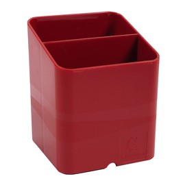 Exacompta - Ref 67718D - Iderama Pen Pot PEN-CUBE - 74 x 74 x 93mm in Size, 2 Compartments for Organisation, Groove Underneath to Feed Cables - Red Carmin