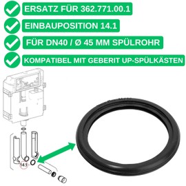 Flush Pipe Seal, Pack of 2, Replacement for 362.771.00.1, Compatible with Geberit DN40/45 mm Flush Pipe Such as 361.887.16.1 Flush Pipe Extension, Diameter 54 mm Outer, Diameter 42 mm Inside, 5.8 mm