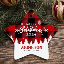 Merry Christmas Abington Ornament Abington PA Christmas Ornament 2024 Gift Family Friend Hometown Souvenir Housewarming Keepsake Star Ornament Tree 3" White
