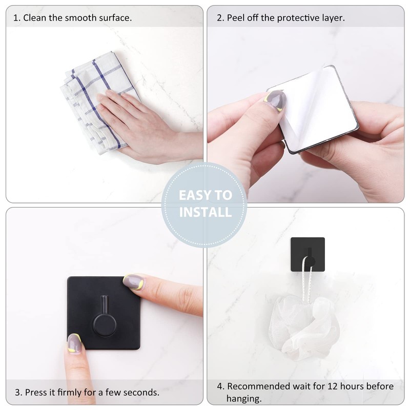 VIS'V Adhesive Towel Hooks, Waterproof Shower Wall Stick on Hooks,
