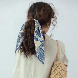 Pemilosci Large Cotton Bandana Headband, Head Wrap, Protective Coverage, Hair Neck Scarf for Women 28 x 28 inch (S02-Vine - Blue)