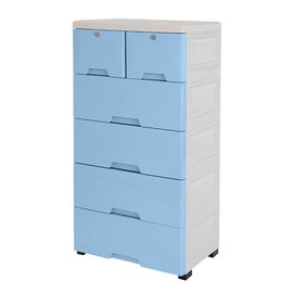 Plastic Drawers Dresser with 6 Drawers and Wheels,Plastic Storage Cabinet Dressers Closet Drawers Tall Dresser Organizer for Clothes,Playroom,Bedroom 19.7x13.8x40 inch (Blue)