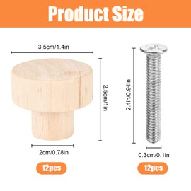 JieGuanG Wooden Furniture Knobs, Pack of 12 Wooden Drawer Handles, 35 x 26 mm Wooden Knobs, Cabinet Knobs for Chest of Drawers, Furniture Handles Wood