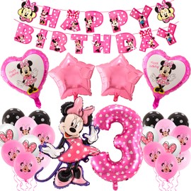 Birthday Decoration Minnie 3 Years, Pack of 23 Minnie Balloons, 3 Years Birthday, Minnie Balloons Birthday, Birthday Decoration 3 Years Girls, Minnie Birthday Party Supplies, Birthday Decoration Girls