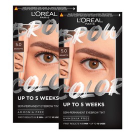 L'Oréal Paris Brow Color Kit - 2 x Semi-Permanent Eyebrow Colour - Ammonia Free - Up to 5 Weeks - Natural Result - Colour 5.0 Brunette