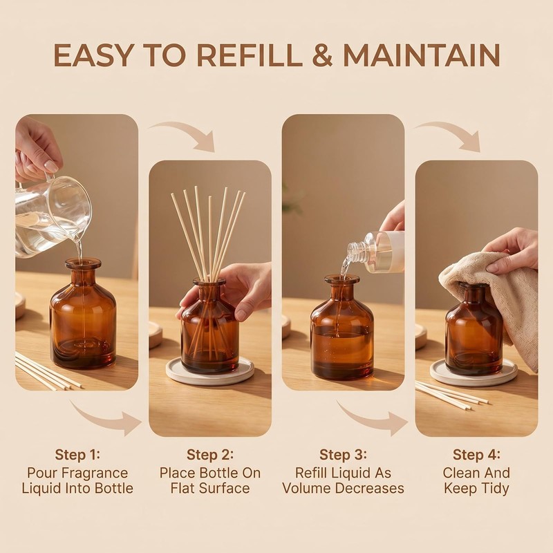 8.4oz Glass Reed Diffuser Bottles, Amber Fragrance Container