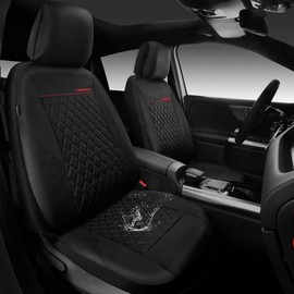 CAR PASS Quilting Faux Leather Seat Covers Full Set, Waterproof Deluxe Premium Seat Cover with 5mm Composite Sponge Inside, Airbag Compatible Auto Seat Cover Universal Fit for 95% Sedan SUV Van, Black