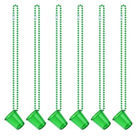 Bekecidi Pack of 6 Shot Glasses with Necklaces, Mini Plastic Cups with Necklace on Beads, Reusable Cute Cups for Hen Night Decorations, Theme Party Accessories (Green)