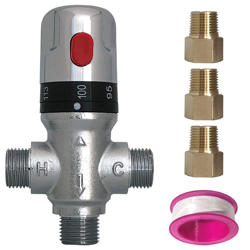 Atmama Three-way Thermostatic Mixing Valve,1/2NPT Connections,Solid Brass