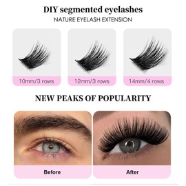 DIY Eyelash Extension Kit, 100 Clusters False Eyelashes with Glue Tweezer, Thick Lashes D Curly DIY Extension Eyelashes, Individual Cluster Lashes for Dating, Travel, Business