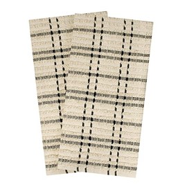 Ritz Royale Collection 100% Combed Terry Cotton, Highly Absorbent, Oversized Checked Kitchen Towel Set, 28" x 18", 2-Pack, Black