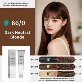 PureStyle 100ml Professional Permanent Hair Color Dye Cream Ammonia Free, Long Lasting Color, 100% Gray Coverage, Natural Shine, For All Hair Types Easy At Home Application (66/0 Dark Neutral Blonde)