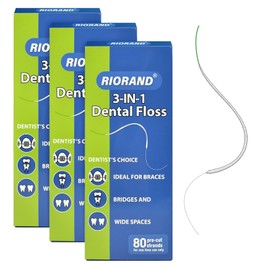 RioRand 3-in-1 Dental Floss for Braces - 80 Pre-Cut Strands with Floss Threaders | Orthodontic Floss for Effective Cleaning (Pack of 3)