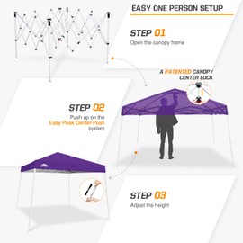 EAGLE PEAK Slant Leg Pop up Canopy Tent, Easy One Person Setup Instant Outdoor Beach Canopy Folding Portable Sports Shelter,10x10 Base 8x8 Top, Purple