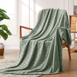 Excervent Soft Fleece Throw Blanket (50x70 inches, sage Green) Lightweight Celadon Flannel Blankets with Decorative Triangle Pattern for Sofa, Couch, Bed, Plush Cozy Throws
