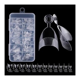 600 Pieces Short Almond False Nails Set, Square Nail Tips with Nail Files and Tools, Transparent