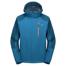 Little Donkey Andy Men's Waterproof Rain Jacket Lightweight Breathable Raincoat with Detachable Hood for Hiking Golf Travel Mosaic Blue/Deep Blue 2XL