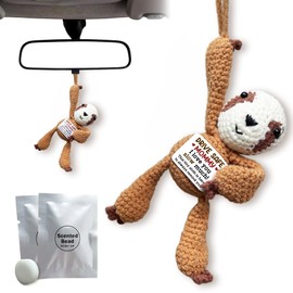 CELSORIX “Drive Safe Mommy–I Love You Slow Much” Crochet Positive Sloth Car Air Freshener Hanging Ornament, 2 Scented Beads–Mother’s Day, Birthday, Thank You Gifts for Mom, Cute Mom Car Accessories