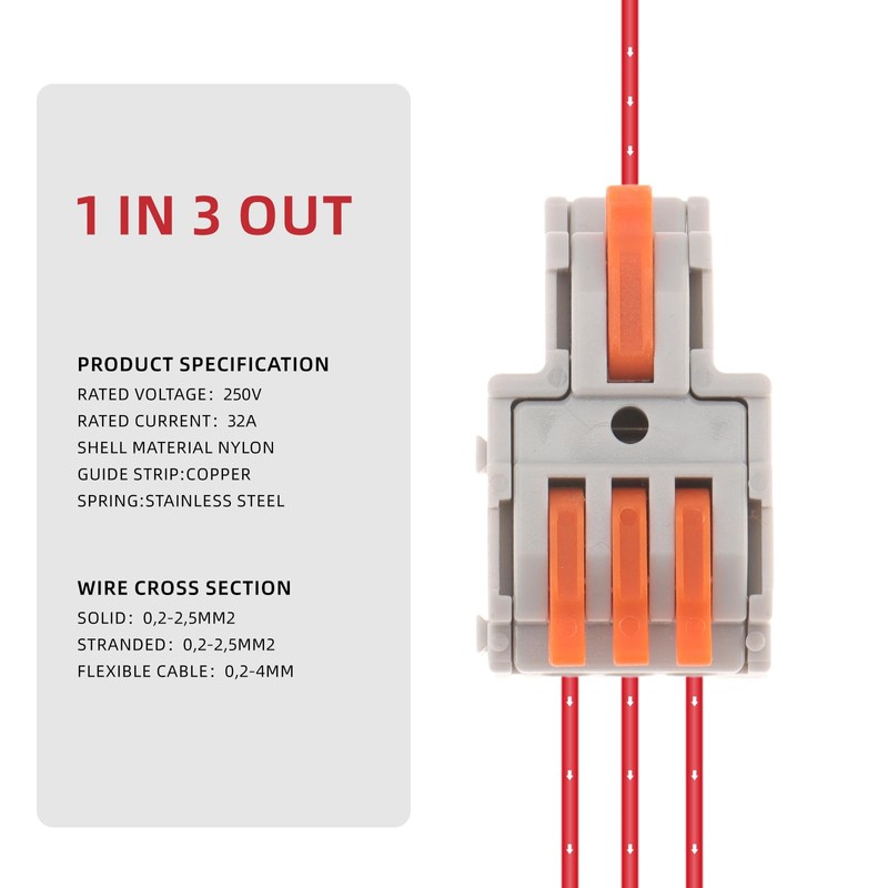 DIANN 10pcs Lever Wire Connectors 1 in 3 Out Circuit