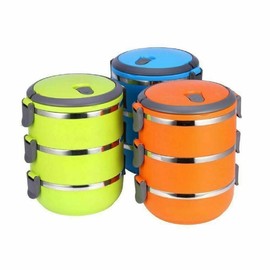 Copper Top - 3-Layer Stainless Steel Stackable Insulated Lunch Box / 3 Compartment Bento Lunch Box, Keeps The Food Fresh, BPA Free