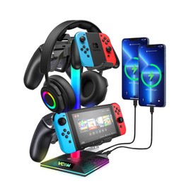 VCOM RGB Gaming Headphones Stand with 2 USB and 1 Type-C Ports, Headset Stand with 10 Light Modes and Non-Slip Rubber,Suitable for All Earphone Accessories, Best Gift for Desk Gamers