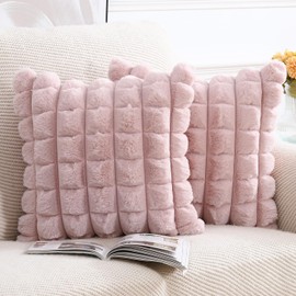 Madizz Set of 2 Faux Fur Plush Decorative Cushion Covers Striped Soft Decorative Cushion Cover for Sofa Bedroom Cushion Shell Pink 40 x 40 cm