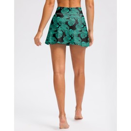 Kayrth Women's High Waisted Swim Skirt with Shorts Bathing Suit Skirts Swimsuit Tankini Bottoms with Pockets Leaf M