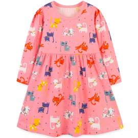 Bumeex Kids Little Toddler Girl Dresses Clothes Fall Winter Spring Cotton Casual Cute Long Sleeve Top Clothing Outfits Pink Cat 3t