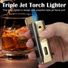 FLABOX Triple Jet Flame Torch Lighter with Punch and Holder,