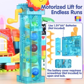 XYNGU Kid Marble Run Building Blocks with Elevator Spiral Lift,Gift Toy Bricks Marble Maze Ball Race Track Set with Motorized Elevator,Big Blocks Educational STEM for 3 4 5 6 7 8 Year Old Boys Girls