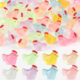 CCINEE 64pcs Luminous Mini Chicken Miniauter Figures, 8 Colors Tiny Chickens Miniature Glow in The Dark for Dollhouse, Micro Landscape, DIY, Home Outdoor Party Decor