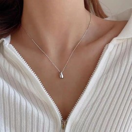 SLUYNZ 925 Sterling Silver Chunky Teardrop Choker Necklace for Women Teen Girls Pear Pendant Necklace (A-SILVER)