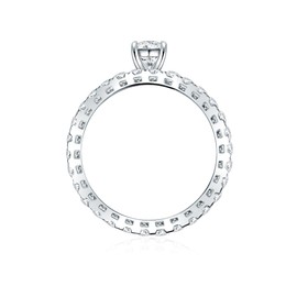 Trilani Women's Engagement Ring with Side Ring 925 Sterling Silver Brilliant Cut Cubic Zirconia Set of 2 Solitaire Ring, 54, Sterling Silver, Cubic Zirconia