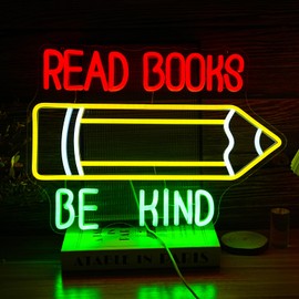 Read Books Be Kind Neon Sign Pencil Led Neon Light for Wall Decor USB Powered Be King Neon Light Sign Dimmable Read Books Light Up Sign for Classroom Study Room Library Bedroom Bookstore (16.5*12.8In)
