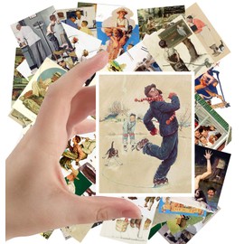 Large Stickers (24 pcs 2.5"x3.5") Norman Rockwell Vintage Illustration Boys and Day Life and Fishing