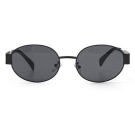 JASGOOD Trendy Oval Sunglasses for Women Men Retro Sun Glasses Vintage 90s Style Designer Shades UV400 Protection Grey Black Frame