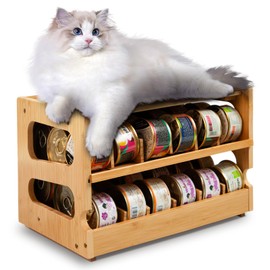 Upgraded Cat Food Organizer, Cat Food Can Organizer, Can Organizer for Pantry, Cat Food Storage, Bamboo, Holds 36 (3oz) Cans